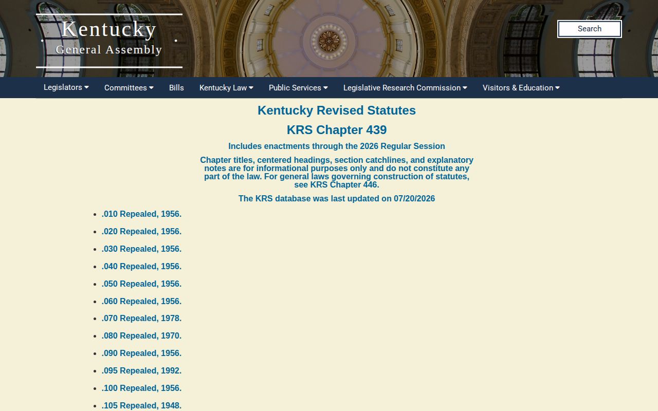 Kentucky KRS Chapter 439 provisions affecting parole and mandatory reentry
