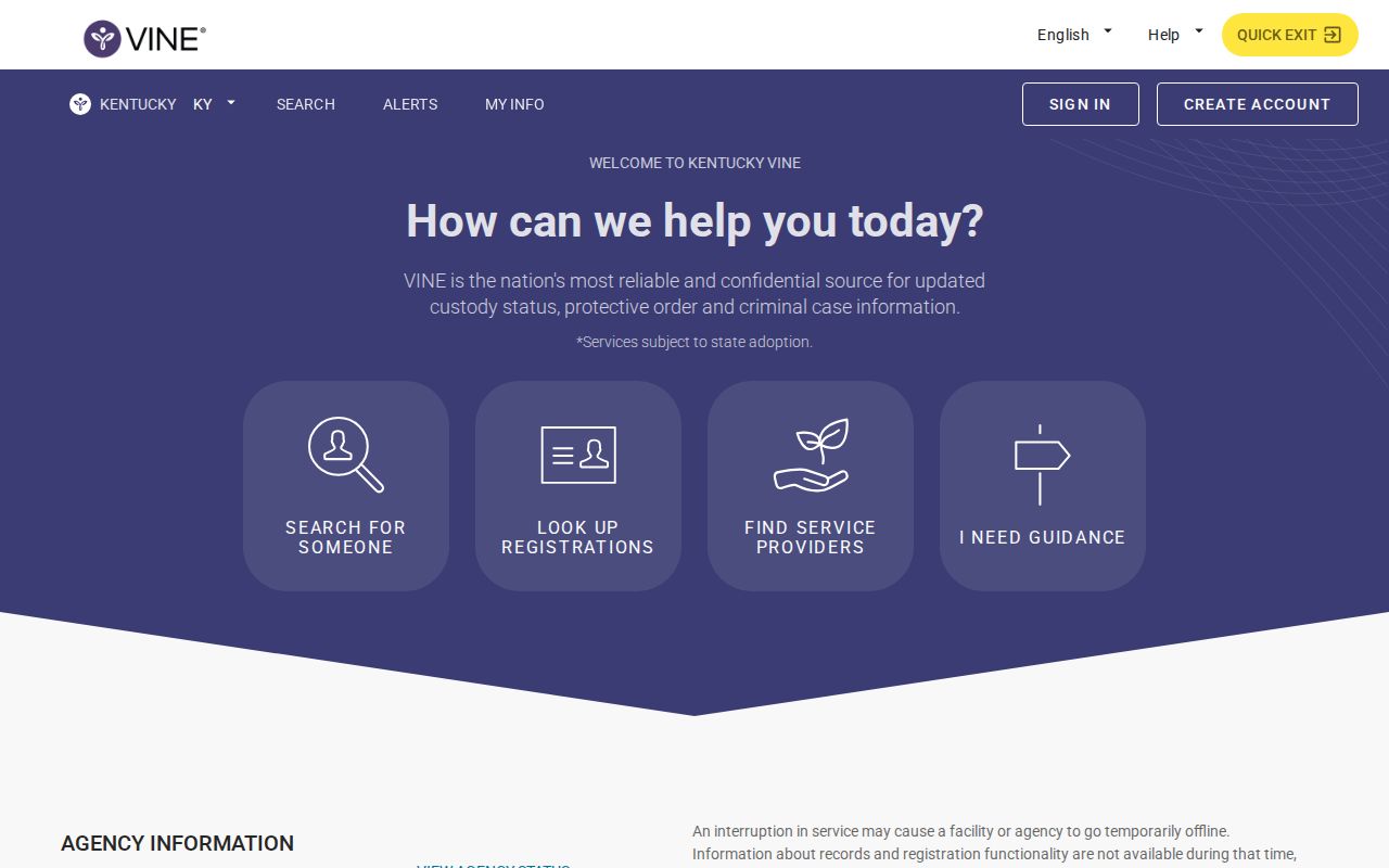 Kentucky VINELink person search interface for custody and release checks